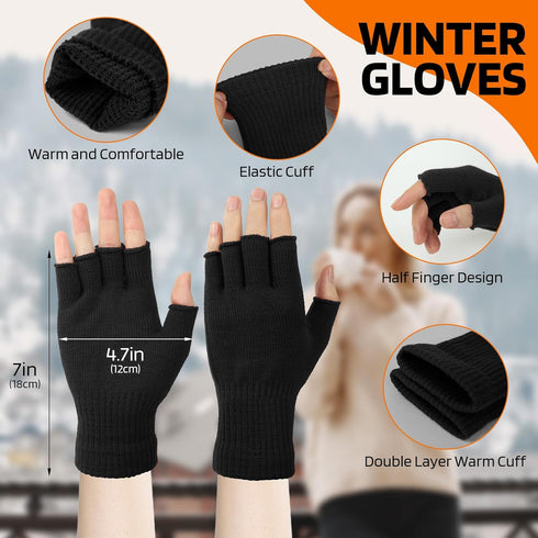 AURUZA 4 Pairs Winter Half Finger Gloves Knitted Fingerless Mittens Warm Stretchy Gloves for Men and Women...